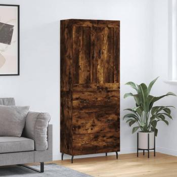 Aparador alto de madera contrachapada roble ahumado 69,5x34x180 cm con 3 cajones, mueble de almacenaje para salón, buffet y armario auxiliar
