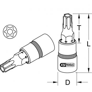 Llave de cubo KS Tools 9113962, 3/8 Bit-Stecknuss Torx con orificio frontal, TB20