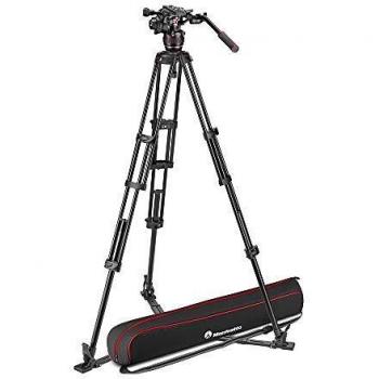 Manfrotto Kit video trípode de aluminio Twin con cabezal Nitrotech 608 y altura ajustable para uso en suelo