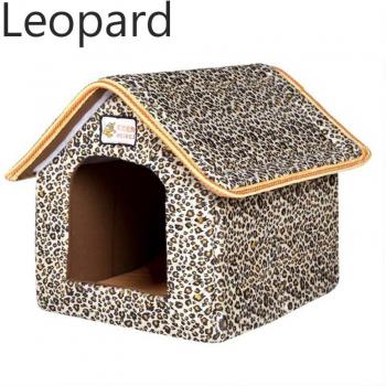Cama Plegable para Perro con Alfombrilla Suave de Invierno, Estilo Leopardo, Sofá para Cachorro, Nido para Perros y Gatos, Cama para Perros Pequeños y Medianos