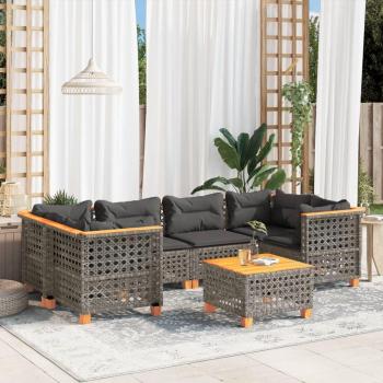 Set de sofás de jardín 7 pzas con cojines ratán sintético gris
