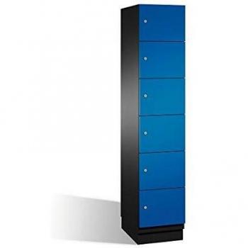 Armario de Compartimentos Bajo Llave C+P Cambio con 6 Compartimentos, Puertas de Acero, Color Negro y Azul Enziano
