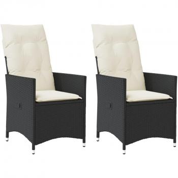 Sillones reclinables de jardín con cojines, 2 unidades, ratán sintético negro