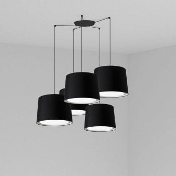 Lámpara de techo colgante Faro Conga Negra, 5 bombillas E27, dimensiones 500cm x 350cm x 450cm, acero y tela