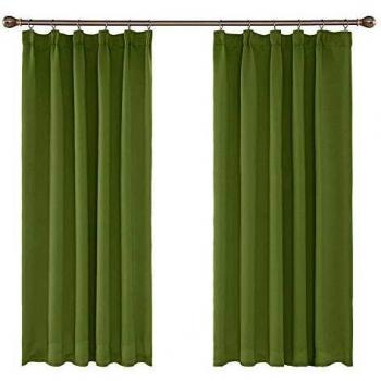 Amazon Brand - Umi Cortinas Opacas con Aislamiento Térmico para Sala de Estar Oficina Hotel Ventanas Fruncido 2 Piezas 132x138cm Verde