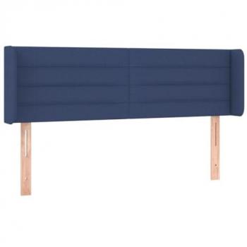 Cabecero Tapizado de Tela Azul con Orejas 147x16x78/88 cm