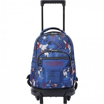 Mochila Escolar con Ruedas Totto Resma Pequeña Azul Futbolistas
