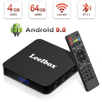 Android 9.0 TV Box, Android Box 4GB RAM 64GB ROM , Leelbox Q4 Plus Box TV Android RK3328 Quad Core 64 bit, USB 3.0, BT 4.1, 2.4G Wi-Fi, HDMI, Android TV UHD 4K Smart TV Box