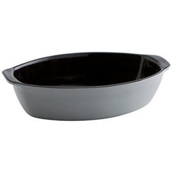 La Bouchée Damascq - Fuente de horno oval, 28 x 19 x 8 cm, color gris y negro