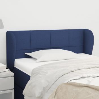 Cabecero tapizado en tela azul con medidas 103x23x78/88 cm