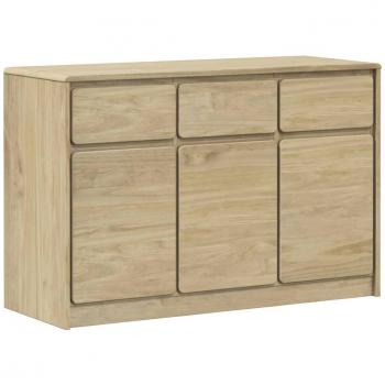 Aparador SAUDA de madera maciza de pino color roble, dimensiones 114x43x75,5 cm, mueble de almacenaje para salón, buffet y armario auxiliar