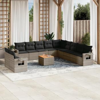 12-Piece Grey Poly Rattan Garden Sofa Set with Cushions