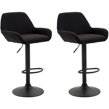 Set de 2 Taburetes Braga en Tela Negro, Regulables en Altura y Giratorios, con Respaldo y Reposabrazos
