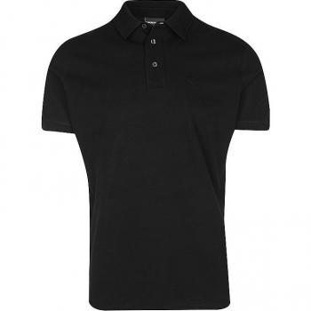 Emporio Armani Men's Regular Fit Cotton Pique Polo Shirt - Solid Black - Size L