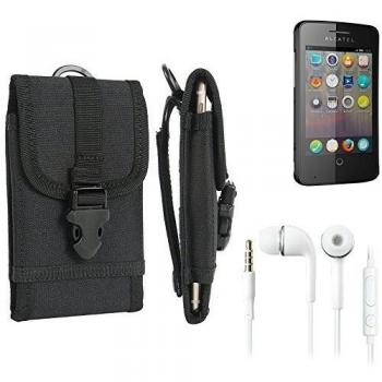 bolsa del cinturón / funda para Alcatel One Touch Fire, negro + Auriculares | caja del teléfono cubierta protectora bolso - K-S-Trade