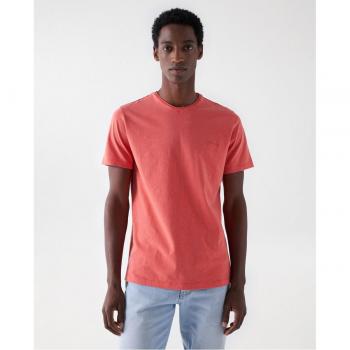 Camiseta de hombre lisa corta de algodón teñida y marcada Salsa Jeans