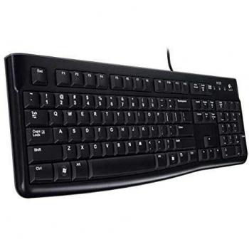Logitech K120 Teclado con Cable para Windows, USB Plug-and-Play, Tamaño Estándar, Resistente a las Salpicaduras, Barra de Espacio Curvada, PC, Laptop, Disposición QWERTY Portugués - Negro