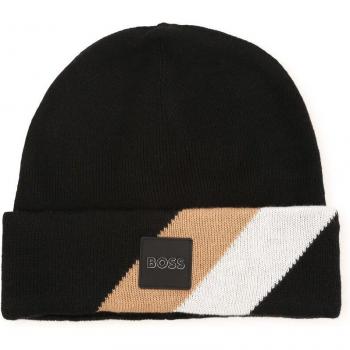 BOSS Kidswear - Gorro de niño negro con detalle de rayas