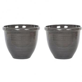 Set de 2 Macetas Redondas de Poliresina Marrón Oscuro Brillante para Exterior ⌀ 40 cm Resistente a Todas las Climas