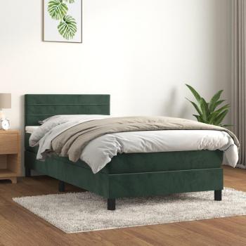 Cama box spring suave con colchón terciopelo verde oscuro 90x190 cm