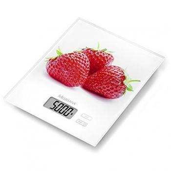 Medisana KS 210 - Báscula digital de cocina de cristal, diseño de frutos rojos, color blanco