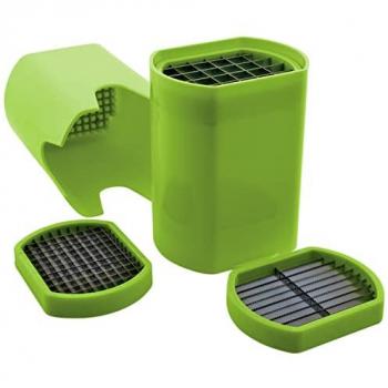 Cortador de Patatas con 3 Cabezales de Corte de Acero Inoxidable, incluye cabezales para cortar en cuadrados de 0,6 x 0,6 cm, tiras de 3,5 x