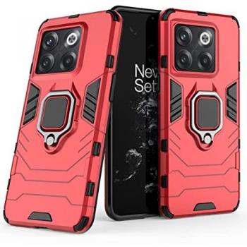 Funda Magnética Antigolpes con Anillo para Móvil OnePlus 10T - Carcasa Rígida Dura Rojo con Soporte para Manos Libres y Selfies