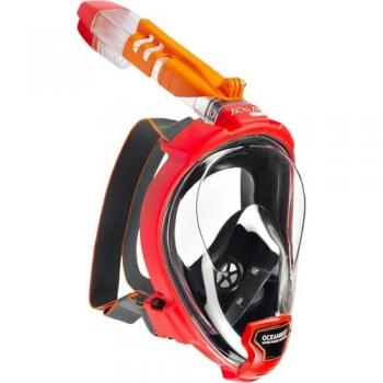 Máscara Facial Completa Ocean Reef Aria QR+ para Snorkeling - Visión Subacuática de 180 Grados, Mecanismo Quick Release (Rojo, M/L)