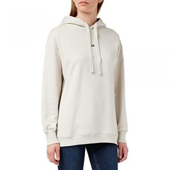 Sudadera Mujer JJXX Cleo de Algodón Orgánico con capucha, color blanco crema, talla XS, diseño suelto con detalles en negro emb