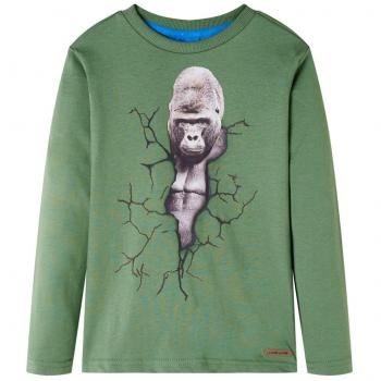 Camiseta infantil de manga larga con estampado de gorila y cuello redondo