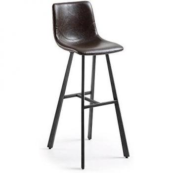 Kave Home - Taburete Alto de Bar Trap marrón Oscuro 81 cm con Respaldo de Piel sintética y Patas de Acero