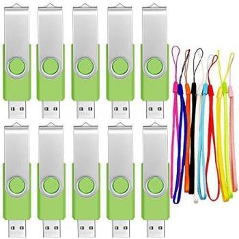 Memoria Flash USB 128MB 10 Piezas Pen Drives - Pequeña Capacidad Pendrive Almacenamiento Unidad USB 128 MB - FEBNISCTE Verde Giratoria Portátil y Económico Llave USB 2.0 con 10 Unidades Cuerdas