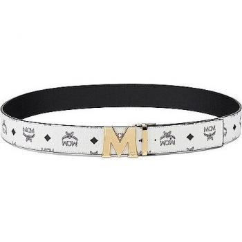 MCM Reversible White Visetos Belt for Men 1.75