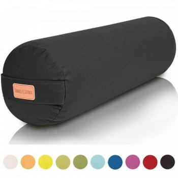 Bolster de Yoga Gorilla Sports, 100% algodón, relleno de espelta, Ø20cm, lavable, con asa, ideal para Yoga Restaurativo y Pilates