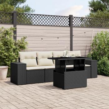 5-Piece Black Poly Rattan Garden Sofa Set with Cushions