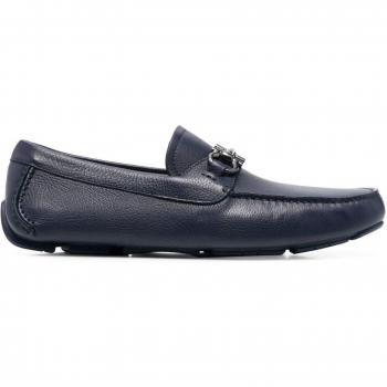Ferragamo Men's Gancini Leather Drivers in Blue, Size 7, Style 02C398