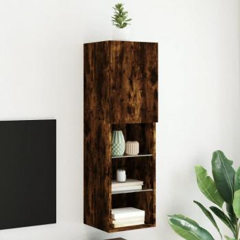 Mueble para TV con luces LED 30,5x30x102 cm en roble ahumado de vidaXL, Mueble de salón, Mesa de TV, color marrón