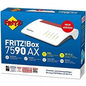 AVM Fritz!Box 7590 AX - Router inalámbrico Gigabit Ethernet de doble banda (2,4 GHz / 5 GHz) en color blanco con Wi-Fi 6 y hasta 2400 Mbps