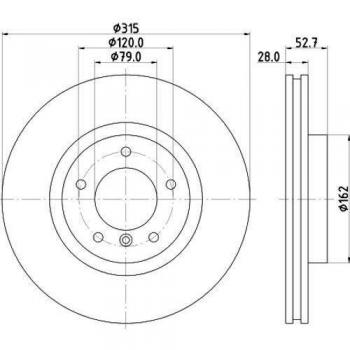 Disco de freno HELLA 8DD 355 104-091 revestido, ventilado, diámetro 315mm, grosor 28mm para BMW y WIESMANN