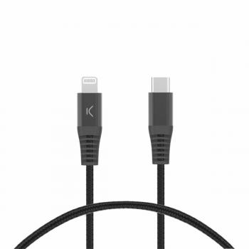 Cable USB-C a Lightning Ksix 60W Trenzado Negro 2m Carga Ultra Rápida Power Delivery