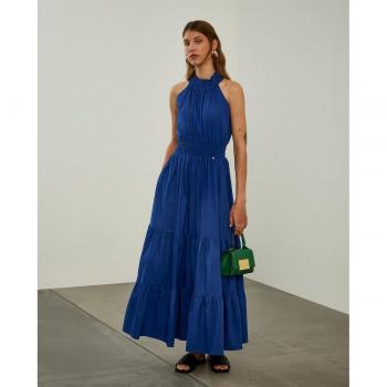 Lion of Porches - Vestido largo con cuello alto y volantes en color Azul Rey