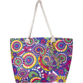 Bolso de playa estampado con monedero y asas largas estilo cuerda náutica