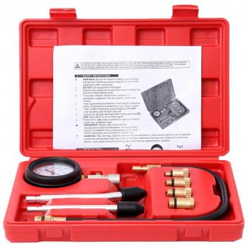 Iglobalbuy Calibrador Medidor Cilíndrico para Comprobar Presión Prueba de fuga Detector de Fugas Medidor de Fugas para Motor de Gasolina Moto Motocicleta Coches Estuche Rojo
