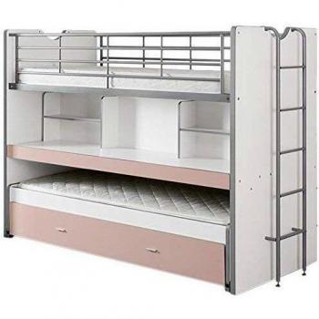 Litera alta Bonny rosa con escritorio y 3 camas, 90x200 cm, fabricada en Europa