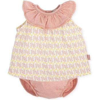 Vestido de bebé niña con braguita de punto liso con estampado de peces