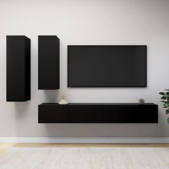 Set de Muebles para TV de 4 Piezas en Madera Contrachapada Negra