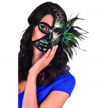 Boland 00401 - Máscara veneciana con las plumas del pavo real, Negro