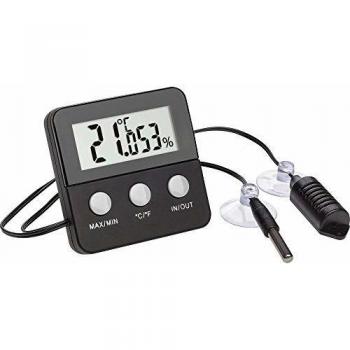 Termo-higrómetro digital TFA Terracheck 30.5044.01 para control climático en terrarios, color negro, tamaño compacto 6,5 x 3 x 6,5 cm con ventosas