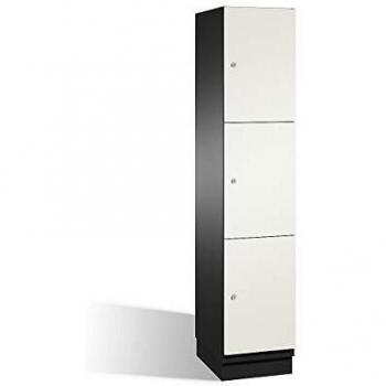Armario de compartimentos bajo llave Cambio C+P, 3 compartimentos, puertas HPL, color negro gris y blanco