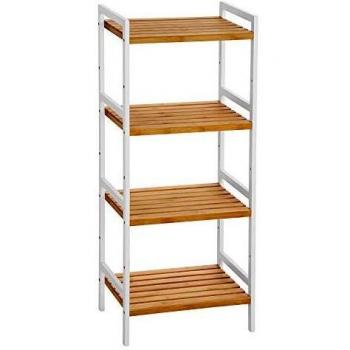 Estantería de Bambú con 4 Estantes Blanco Natural para Cocina, Baño, Salón, Dormitorio y Balcón, Dimensiones 45x31,5x111 cm